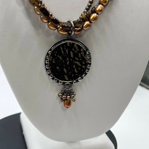 SILPADA Tiger's Eye Bronze Pearl Sterling Silver Necklace N1838 Strand
Disk - Picture 5 of 16